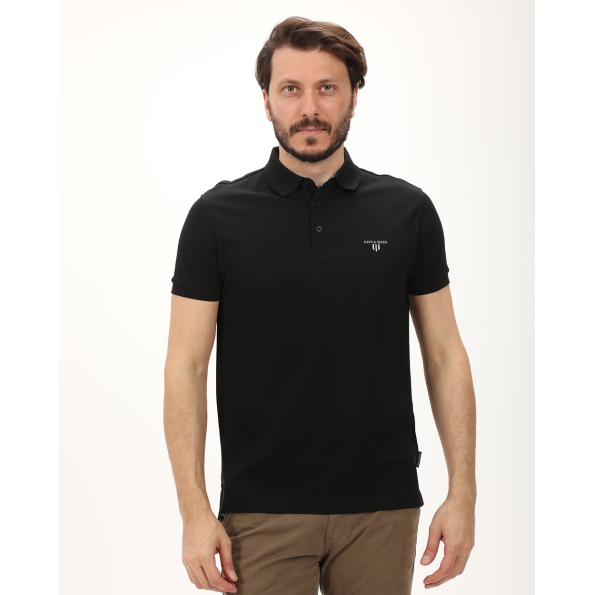 Ανδρική polo μπλούζα NAVY & GREEN μαύρη