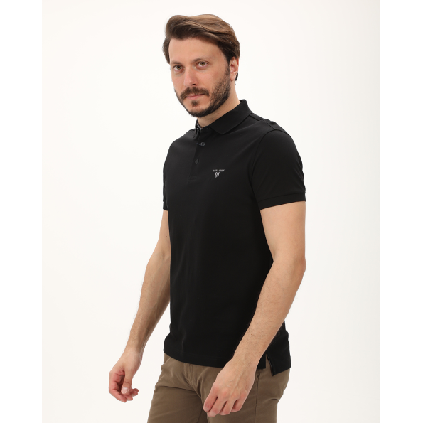 Ανδρική polo μπλούζα NAVY & GREEN μαύρη