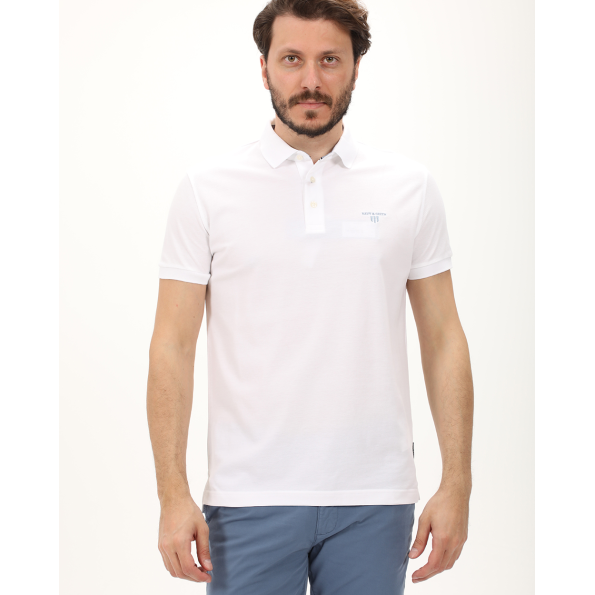 Ανδρική polo μπλούζα NAVY & GREEN λευκή
