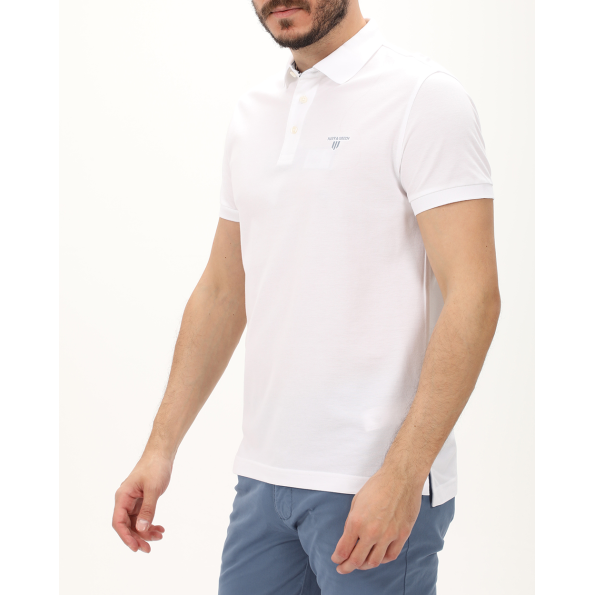 Ανδρική polo μπλούζα NAVY & GREEN λευκή