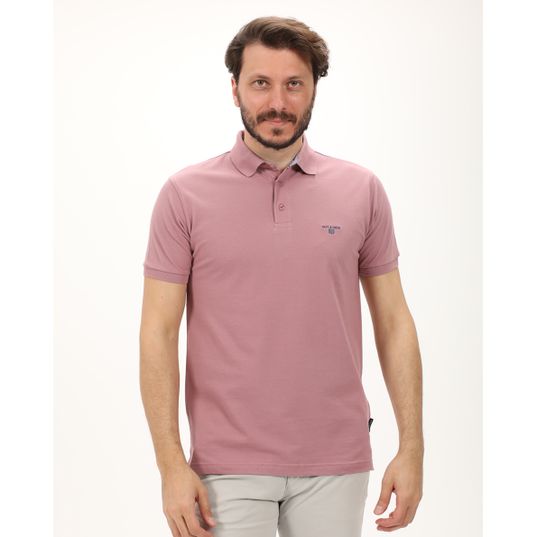 Ανδρική polo μπλούζα NAVY & GREEN ροζ