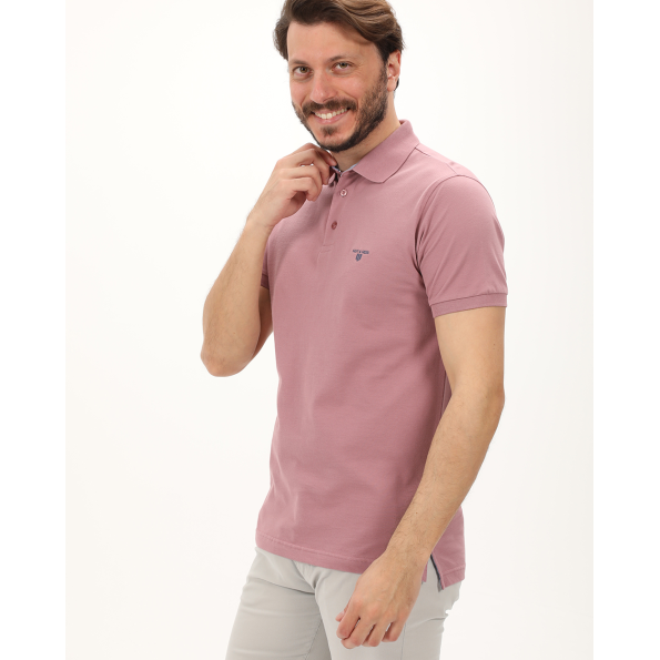 Ανδρική polo μπλούζα NAVY & GREEN ροζ