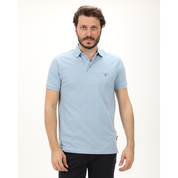 Ανδρική polo μπλούζα NAVY & GREEN γαλάζια