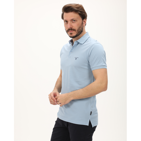 Ανδρική polo μπλούζα NAVY & GREEN γαλάζια