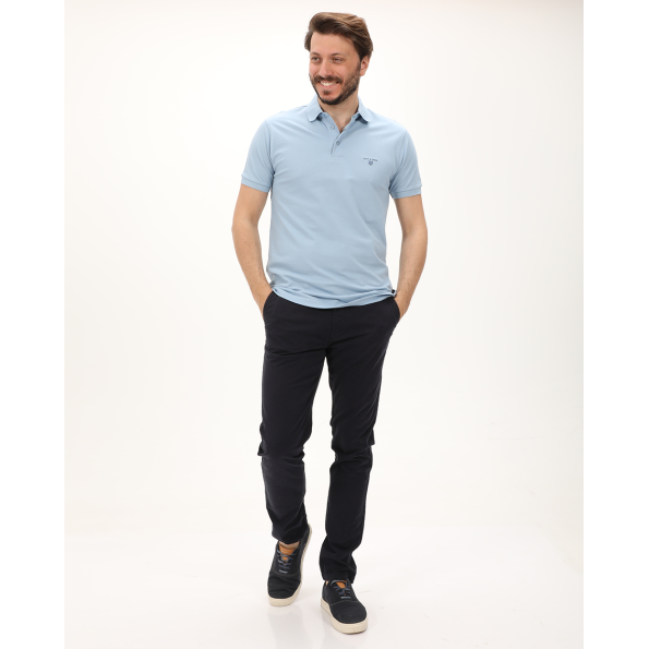 Ανδρική polo μπλούζα NAVY & GREEN γαλάζια