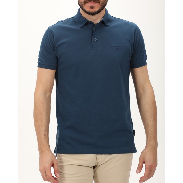 Ανδρική polo μπλούζα NAVY & GREEN μπλε