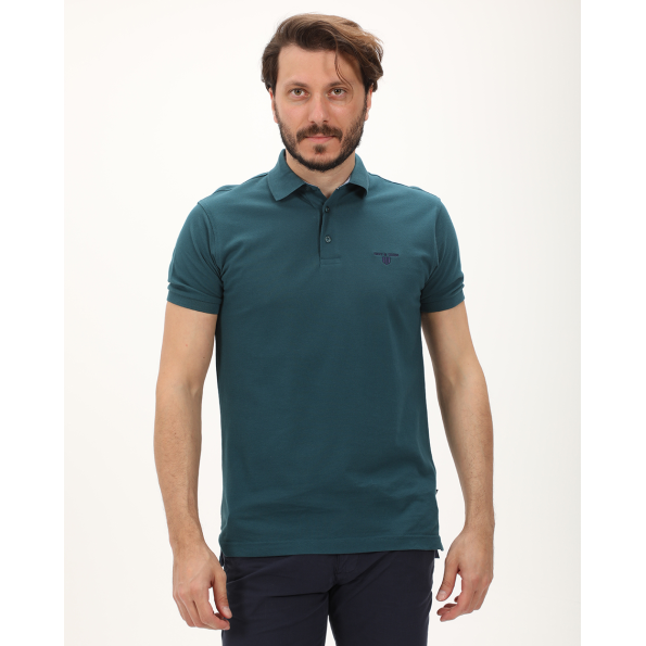Ανδρική polo μπλούζα NAVY & GREEN μπλε