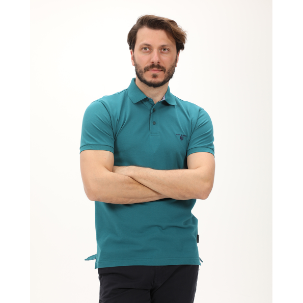 Ανδρική polo μπλούζα NAVY & GREEN μπλε