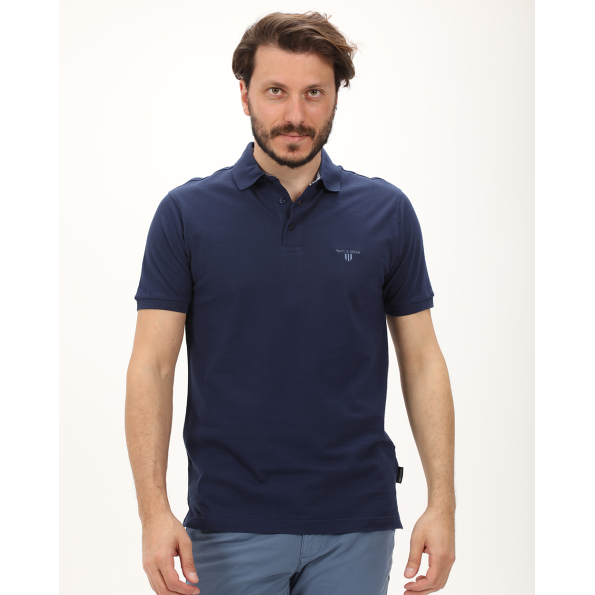 Ανδρική polo μπλούζα NAVY & GREEN μπλε