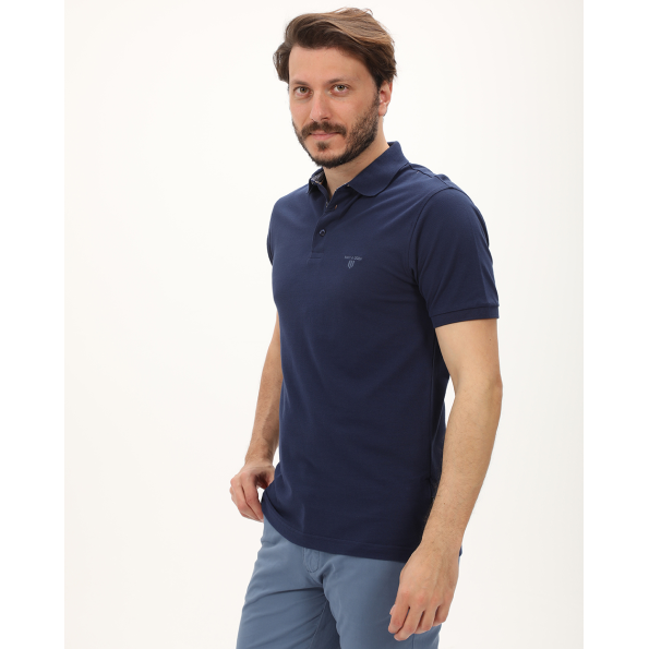 Ανδρική polo μπλούζα NAVY & GREEN μπλε