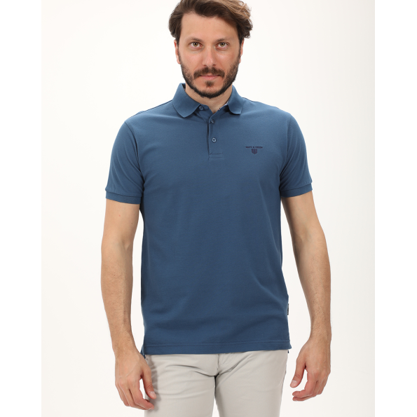 Ανδρική polo μπλούζα NAVY & GREEN μπλε