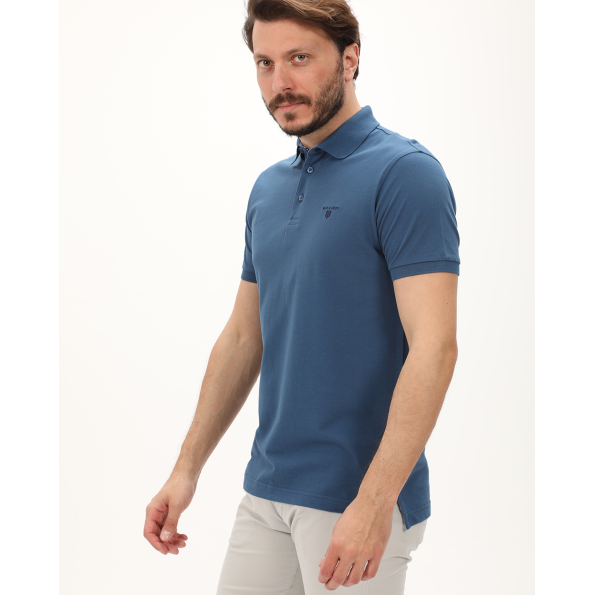 Ανδρική polo μπλούζα NAVY & GREEN μπλε