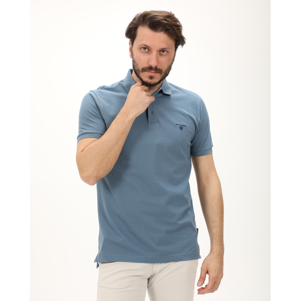 Ανδρική polo μπλούζα NAVY & GREEN γαλάζια