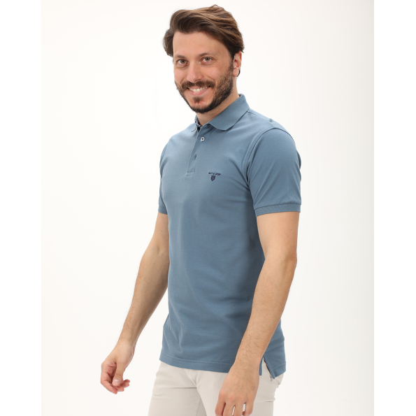 Ανδρική polo μπλούζα NAVY & GREEN γαλάζια