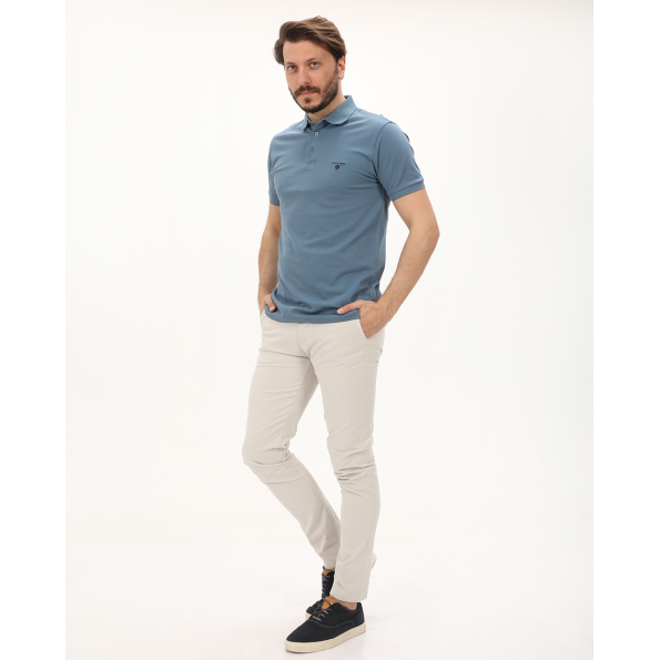 Ανδρική polo μπλούζα NAVY & GREEN γαλάζια