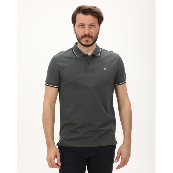 Ανδρική polo μπλούζα NAVY & GREEN γκρι