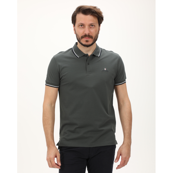 Ανδρική polo μπλούζα NAVY & GREEN γκρι
