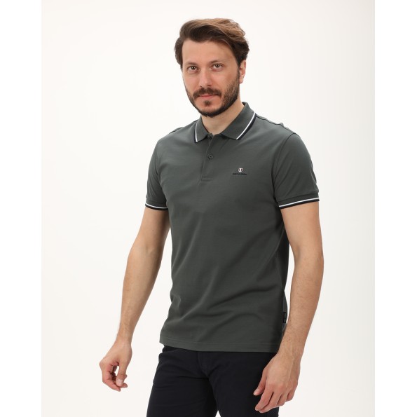 Ανδρική polo μπλούζα NAVY & GREEN γκρι
