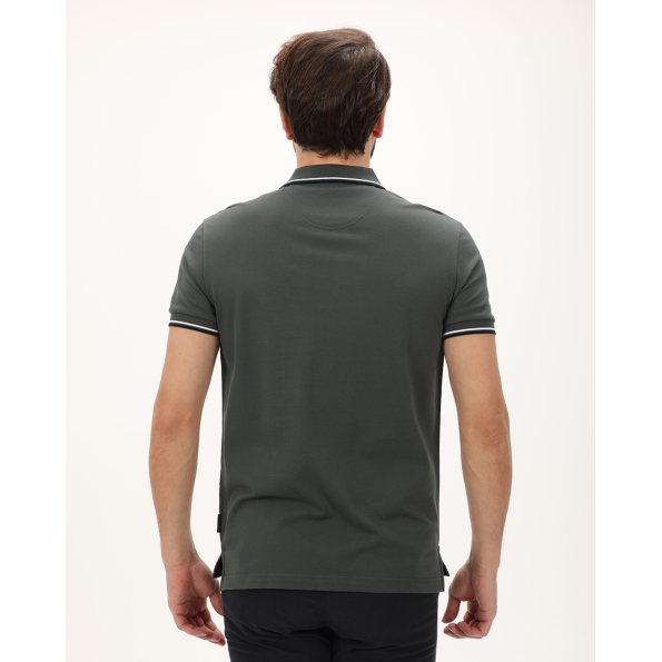 Ανδρική polo μπλούζα NAVY & GREEN γκρι
