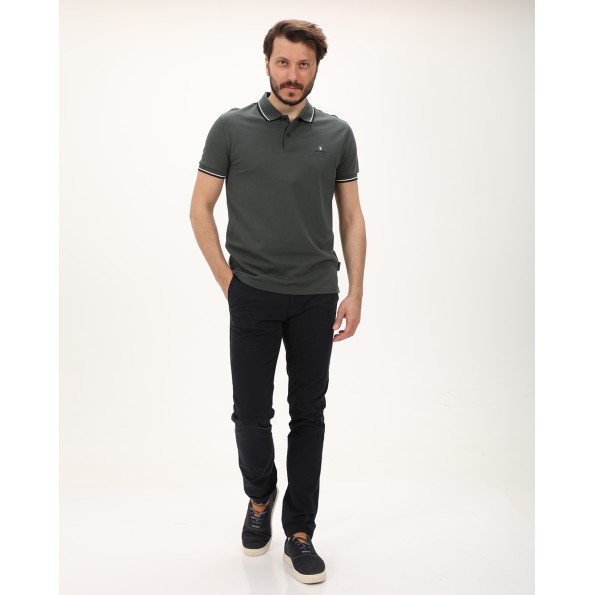 Ανδρική polo μπλούζα NAVY & GREEN γκρι