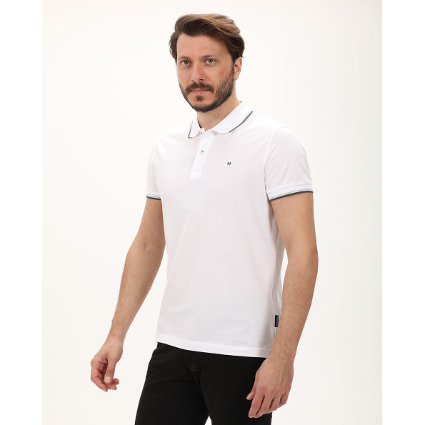 Ανδρική polo μπλούζα NAVY & GREEN λευκή