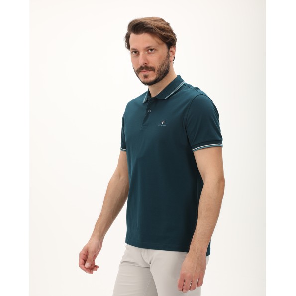 Ανδρική polo μπλούζα NAVY & GREEN πετρόλ