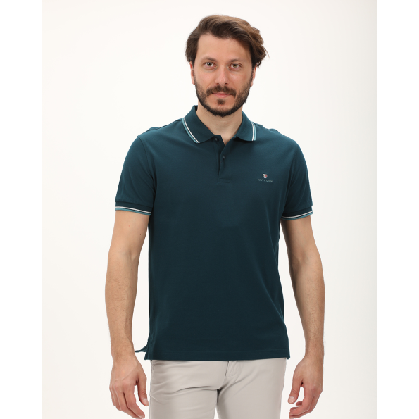 Ανδρική polo μπλούζα NAVY & GREEN πετρόλ Ανδρικά