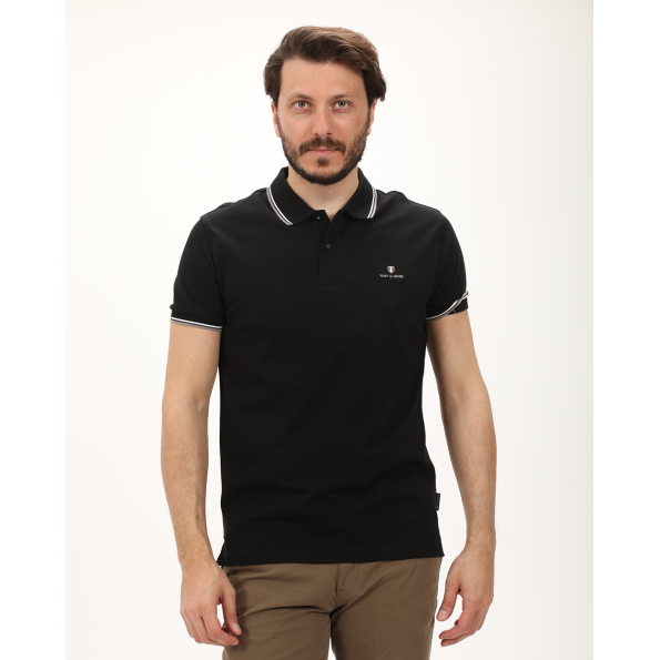 Ανδρική polo μπλούζα NAVY & GREEN μαύρη