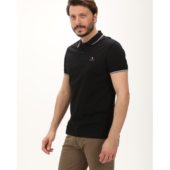 Ανδρική polo μπλούζα NAVY & GREEN μαύρη