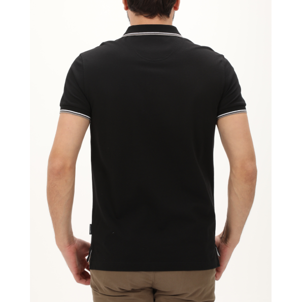 Ανδρική polo μπλούζα NAVY & GREEN μαύρη