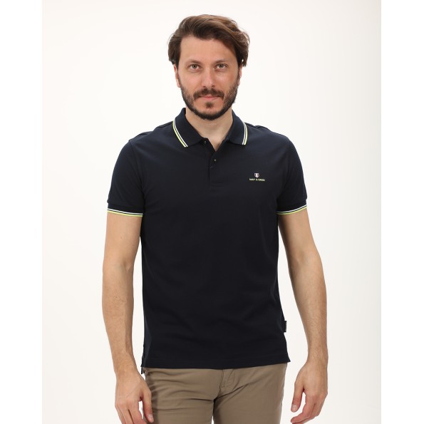 Ανδρική polo μπλούζα NAVY & GREEN μπλε