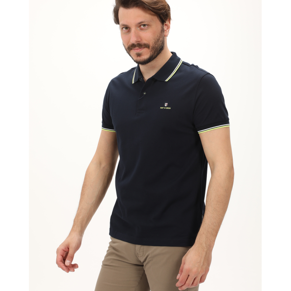 Ανδρική polo μπλούζα NAVY & GREEN μπλε Ανδρικά