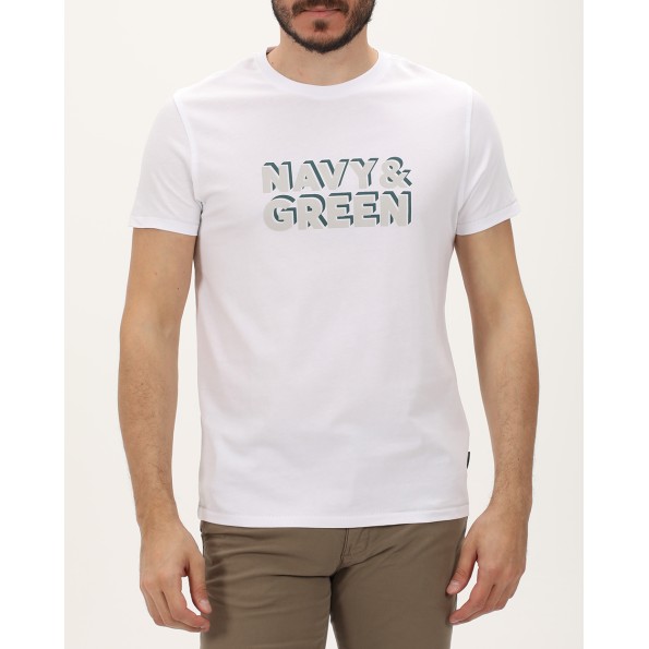 Ανδρική μπλούζα NAVY & GREEN λευκή