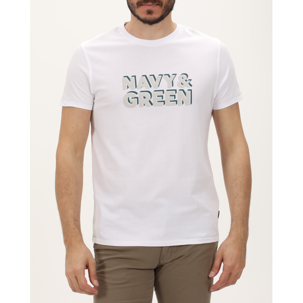 Ανδρική μπλούζα NAVY & GREEN λευκή