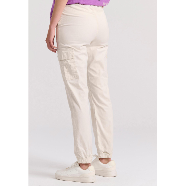Γυναικείο cargo παντελόνι FUNKY BUDDHA FBL009-101-02 εκρού Γυναικεία