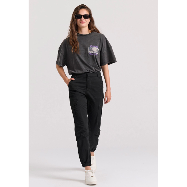 Γυναικείο cargo παντελόνι FUNKY BUDDHA FBL009-101-02 μαύρο Γυναικεία