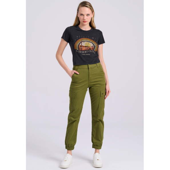 Γυναικείο cargo παντελόνι FUNKY BUDDHA FBL009-101-02 χακί 