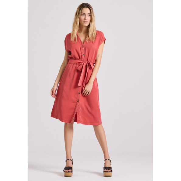 Γυναικείο midi σεμιζιέ φόρεμα FUNKY BUDDHA FBL009-147-13 κόκκινη Γυναικεία