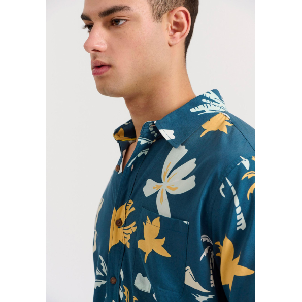 Ανδρικό πουκάμισο FUNKY BUDDHA FBM009-060-05 μπλε floral
