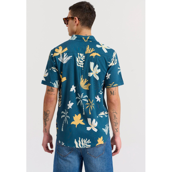 Ανδρικό πουκάμισο FUNKY BUDDHA FBM009-060-05 μπλε floral