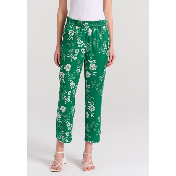 Γυναικείο cropped παντελόνι FUNKY BUDDHA FBL009-120-02 πράσινο εμπριμέ