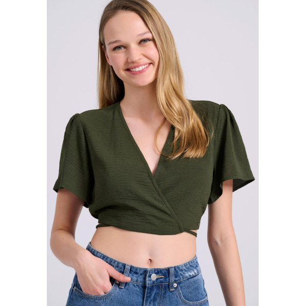 Γυναικείο cropped top FUNKY BUDDHA FBL009-121-17 χακί