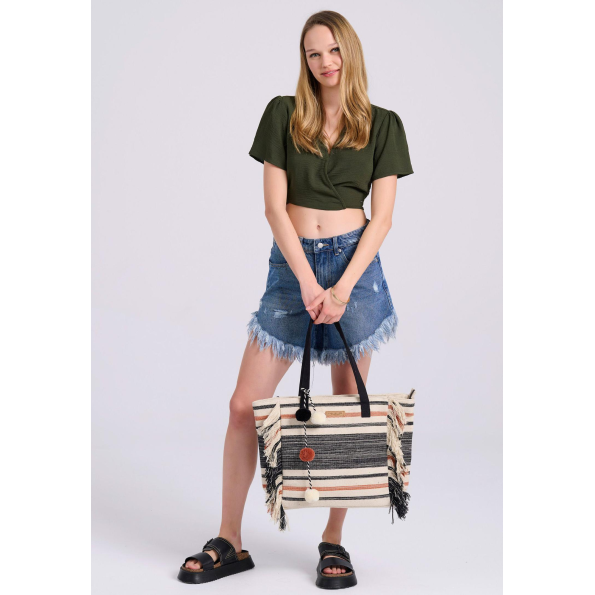 Γυναικείο cropped top FUNKY BUDDHA FBL009-121-17 χακί Γυναικεία