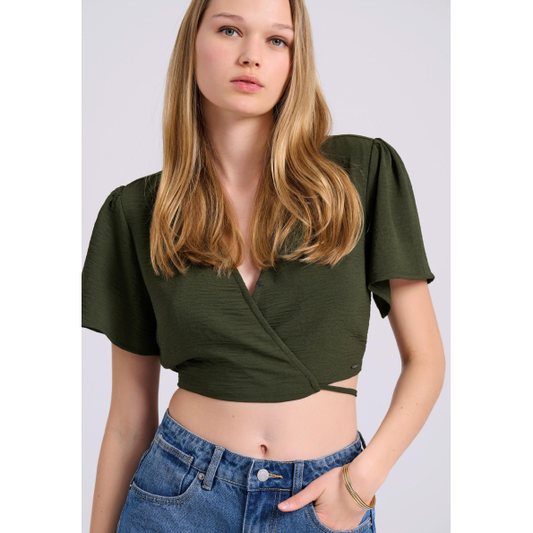 Γυναικείο cropped top FUNKY BUDDHA FBL009-121-17 χακί Γυναικεία