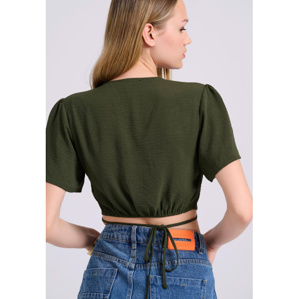 Γυναικείο cropped top FUNKY BUDDHA FBL009-121-17 χακί Γυναικεία