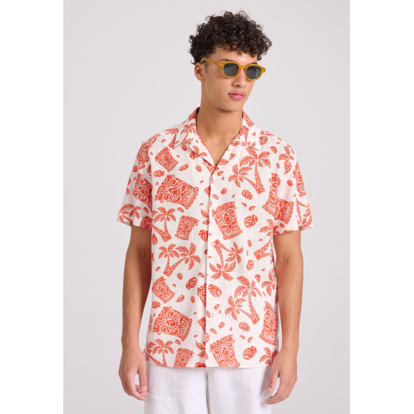 Ανδρικό κοντομάνικο πουκάμισο FUNKY BUDDHA FBM009-037-05 εμπριμέ Ανδρικά