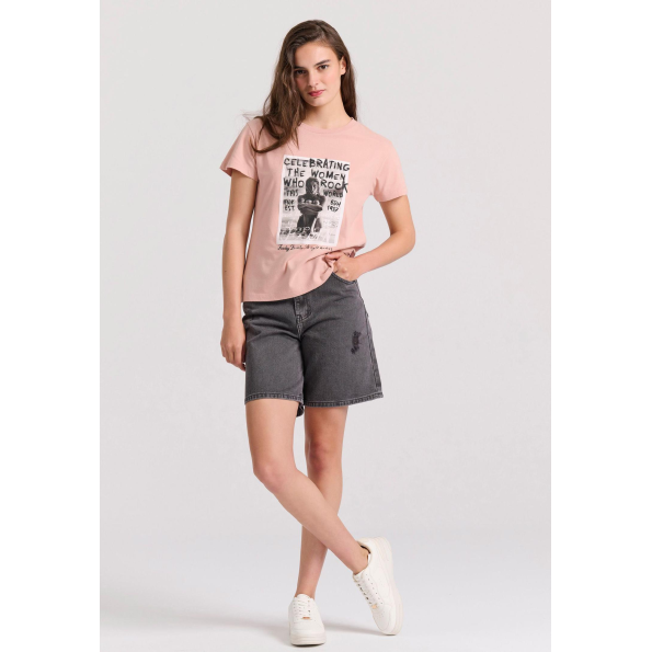 Γυναικείο t-shirt FUNKY BUDDHA  FBL009-124-04 ροζ