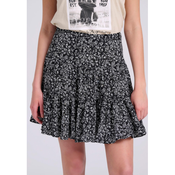 Γυναικεία mini φούστα FUNKY BUDDHA FBL009-107-14 μαύρο λευκό φλοράλ