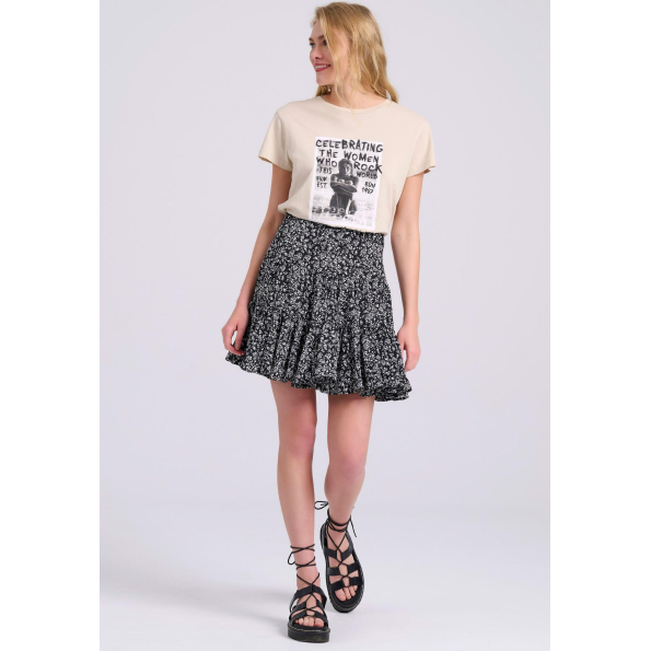 Γυναικεία mini φούστα FUNKY BUDDHA FBL009-107-14 μαύρο λευκό φλοράλ