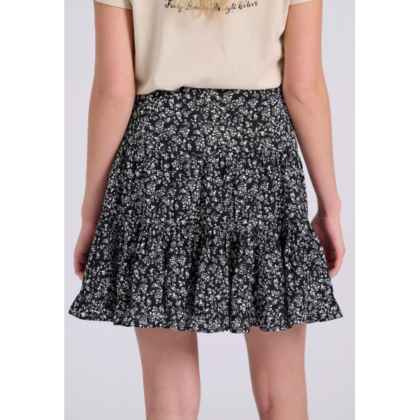 Γυναικεία mini φούστα FUNKY BUDDHA FBL009-107-14 μαύρο λευκό φλοράλ